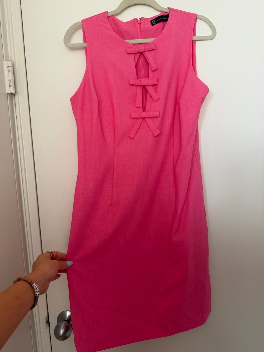 New York & Company Hot Pink Sleeveless Bow-Front Sheath Dress